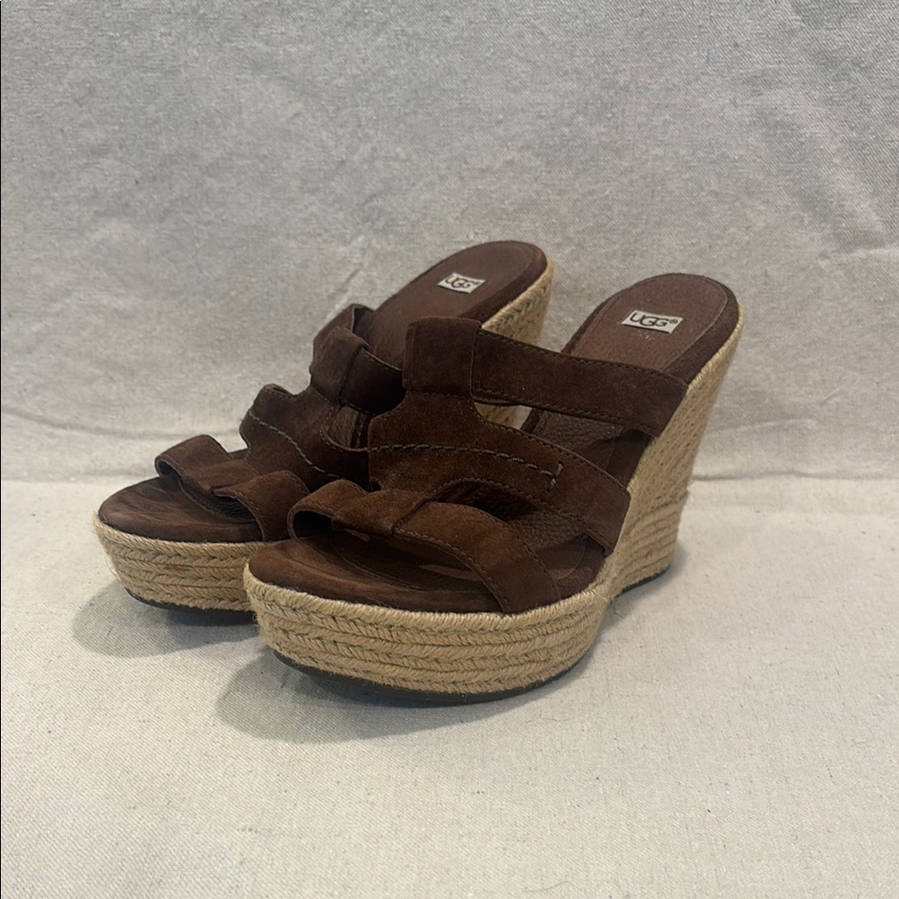 UGG Brown Wedge Shoes with Suede Straps